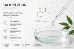 Salicylzuur (BHA) met molecuulstructuur, werking en toepassing in huidverzorging.