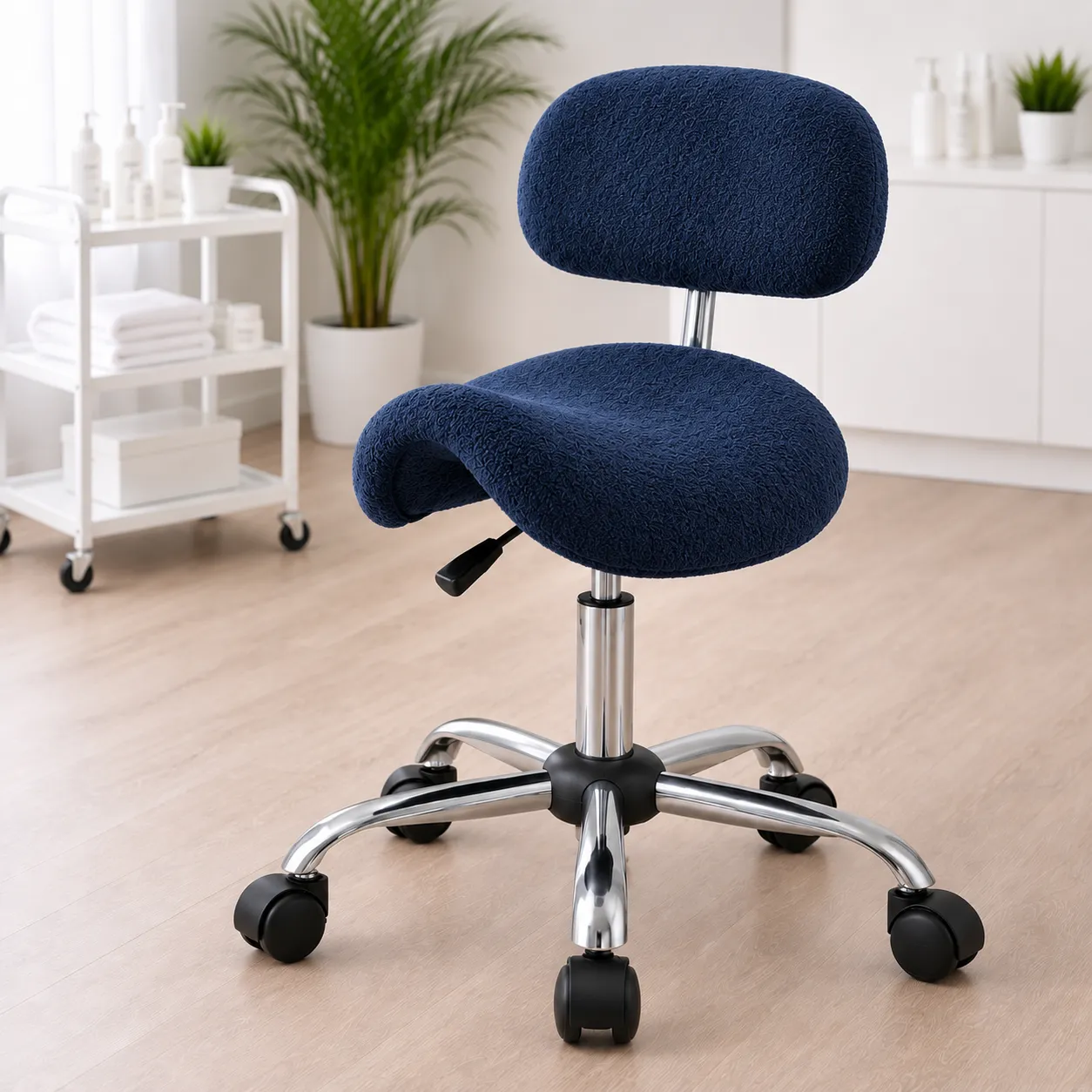 Tabouret Hoes Badstof Blauwe – Zadelkruk met Rugleuning