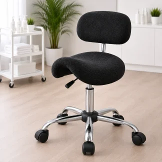 Tabouret Hoes Badstof Zwart – Zadelkruk met Rugleuning